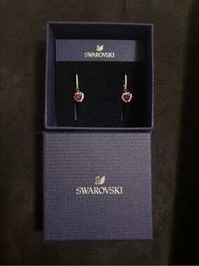 Swarovski Heart Drop Earrings in Red and Clear